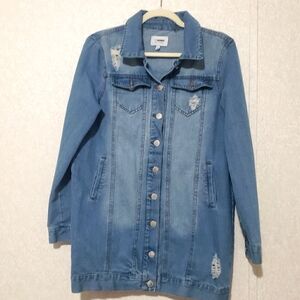CI SONO...Denim Longline Jacket with Distressed Details....SIZE:M